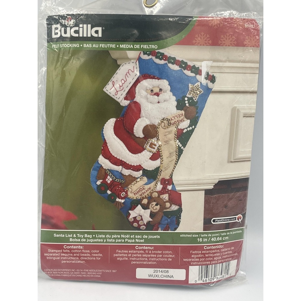 Bucilla Felt Applique Stocking Kit Santa List & Toy Bag 16in 86481 New Sealed